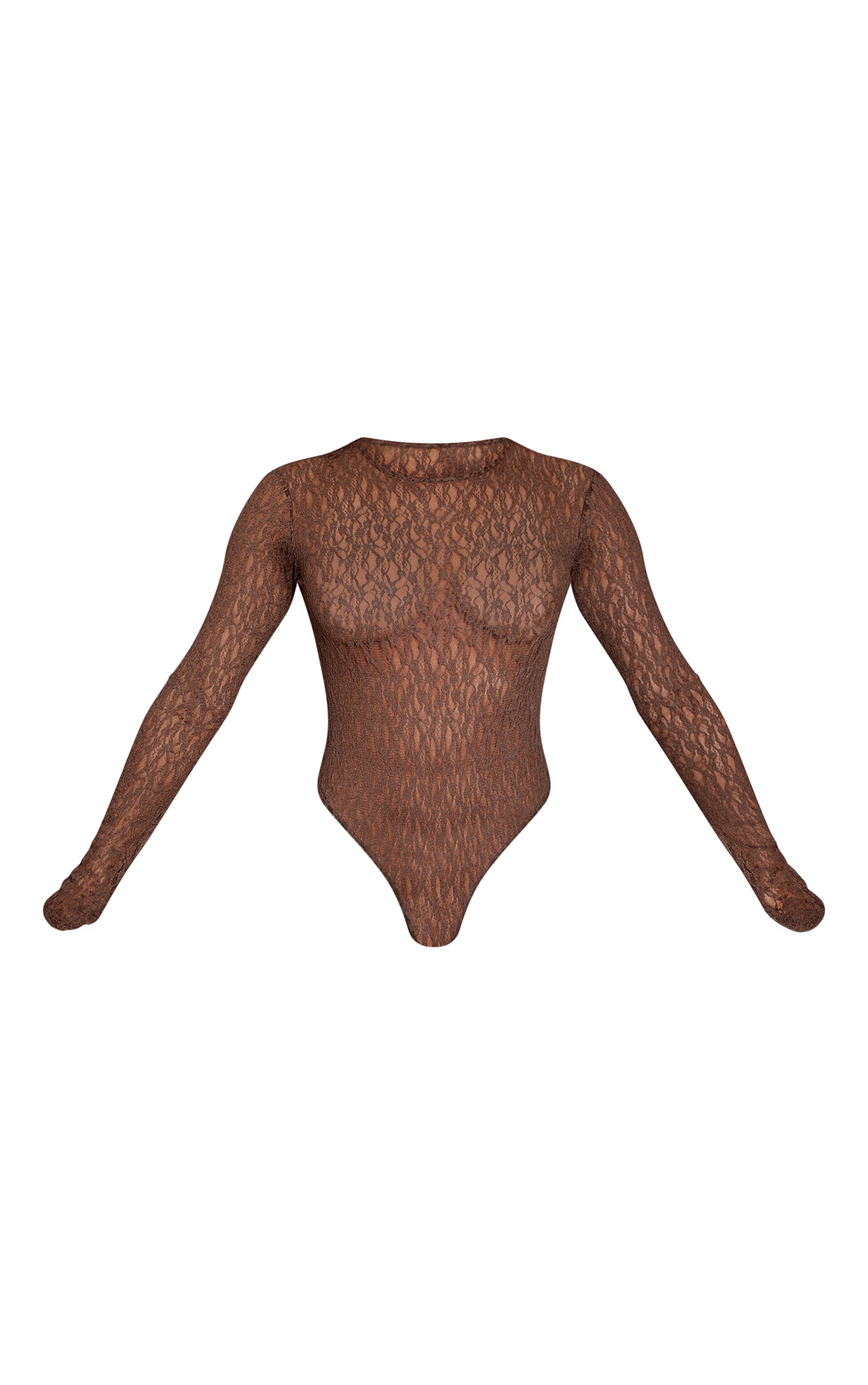 Body en dentelle texturée chocolat transparente à manches longues image 5