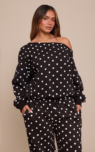 Shape Black Polka Dot Sweat Raw Edge Slouch Sweatshirt