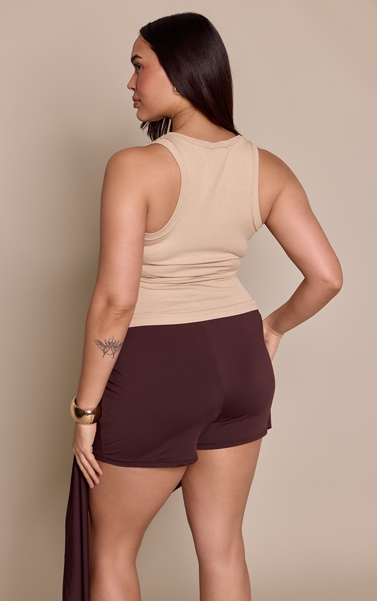 Plus Chocolate Soft Touch Tie Detail Mini Skirt image 3