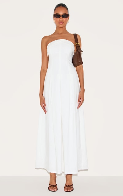 White Bandeau Pleated Midaxi Dress