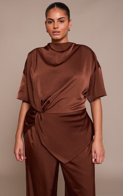 Plus Chocolate Satin Twist Detail Woven Top