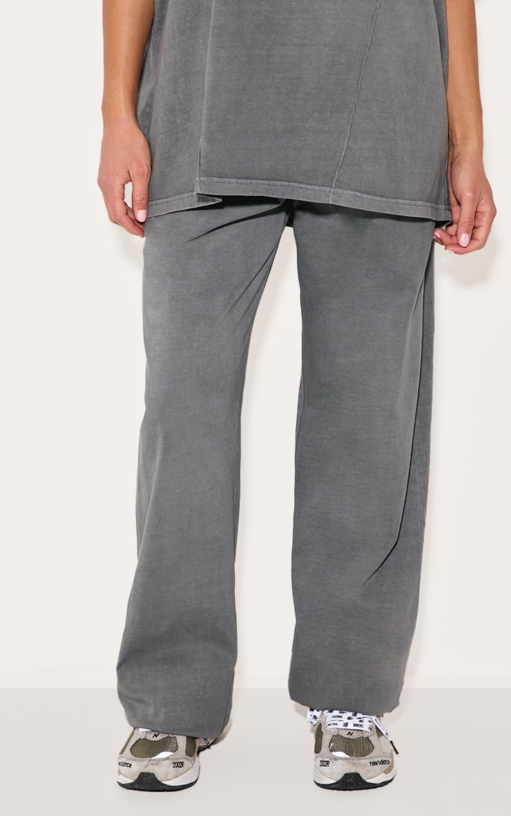 Charcoal Cotton Straight Leg Mid Rise Drawstring Trousers image 2