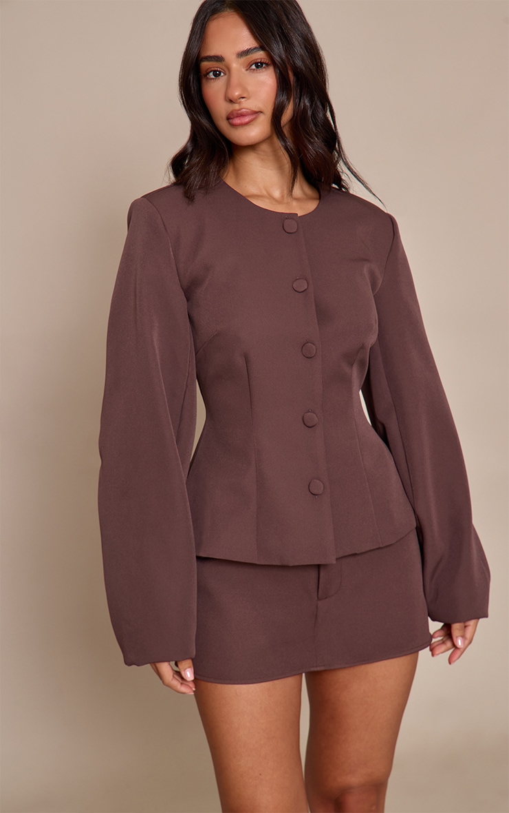 Petite Jupe-short de tailleur tissée chocolat image 4