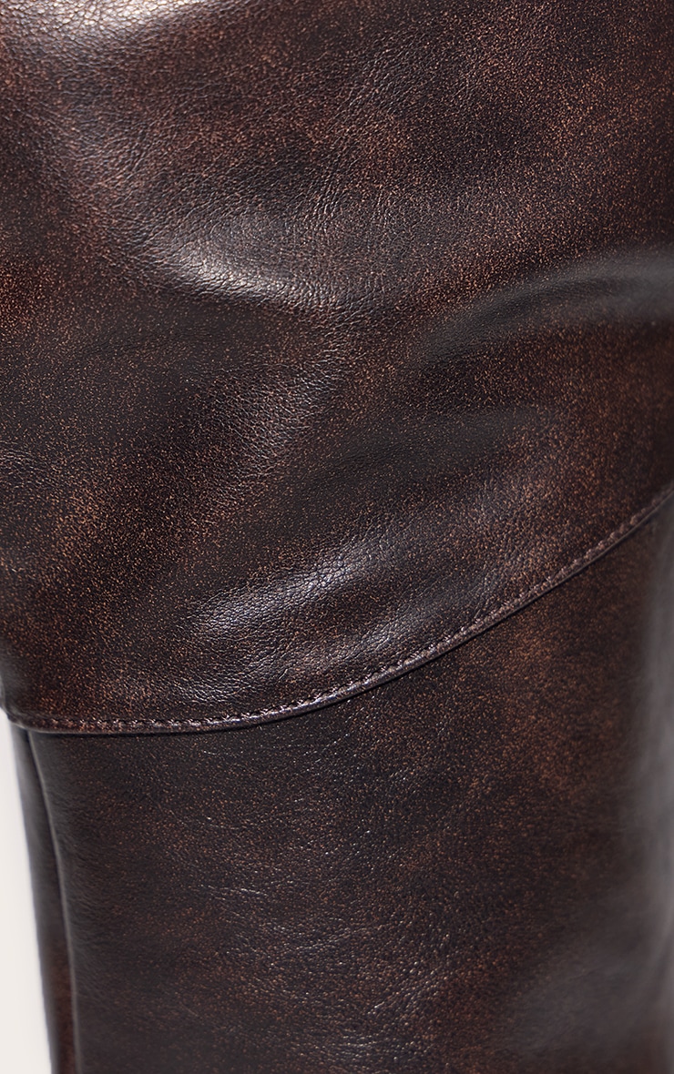 Chocolate PU Seam Detail Heeled Knee High Boot image 5
