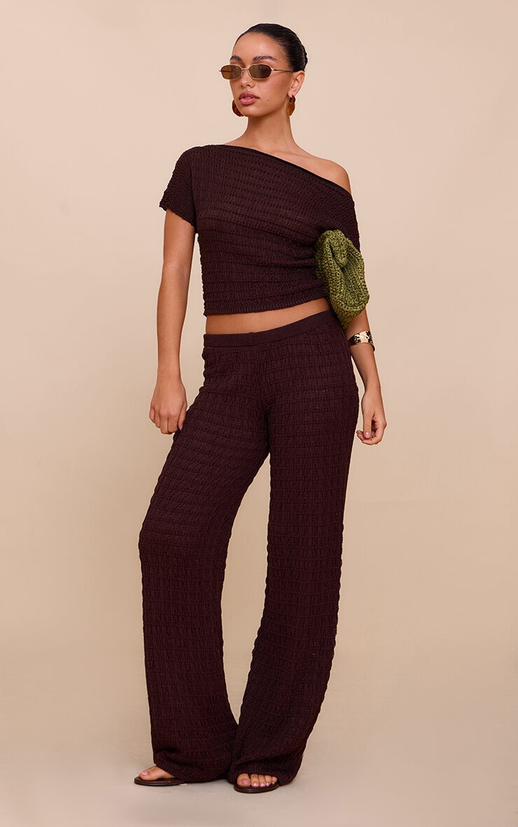 Chocolate Textured Knit Off The Shoulder Top image 3