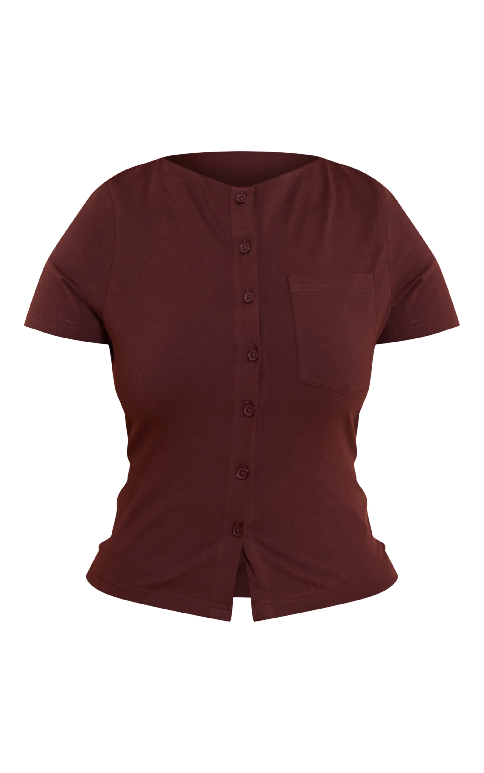 Shape Chocolate Boat Neck Button Front Pocket Detail T-shirt image 5
