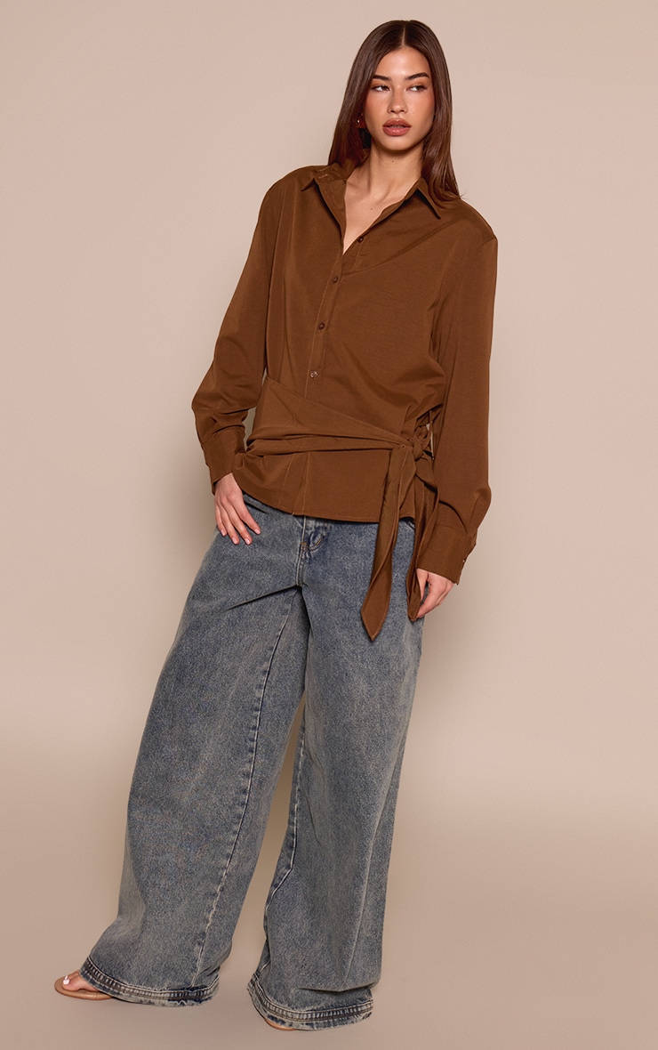 Brown Oversized Wrap Waist Shirt image 3