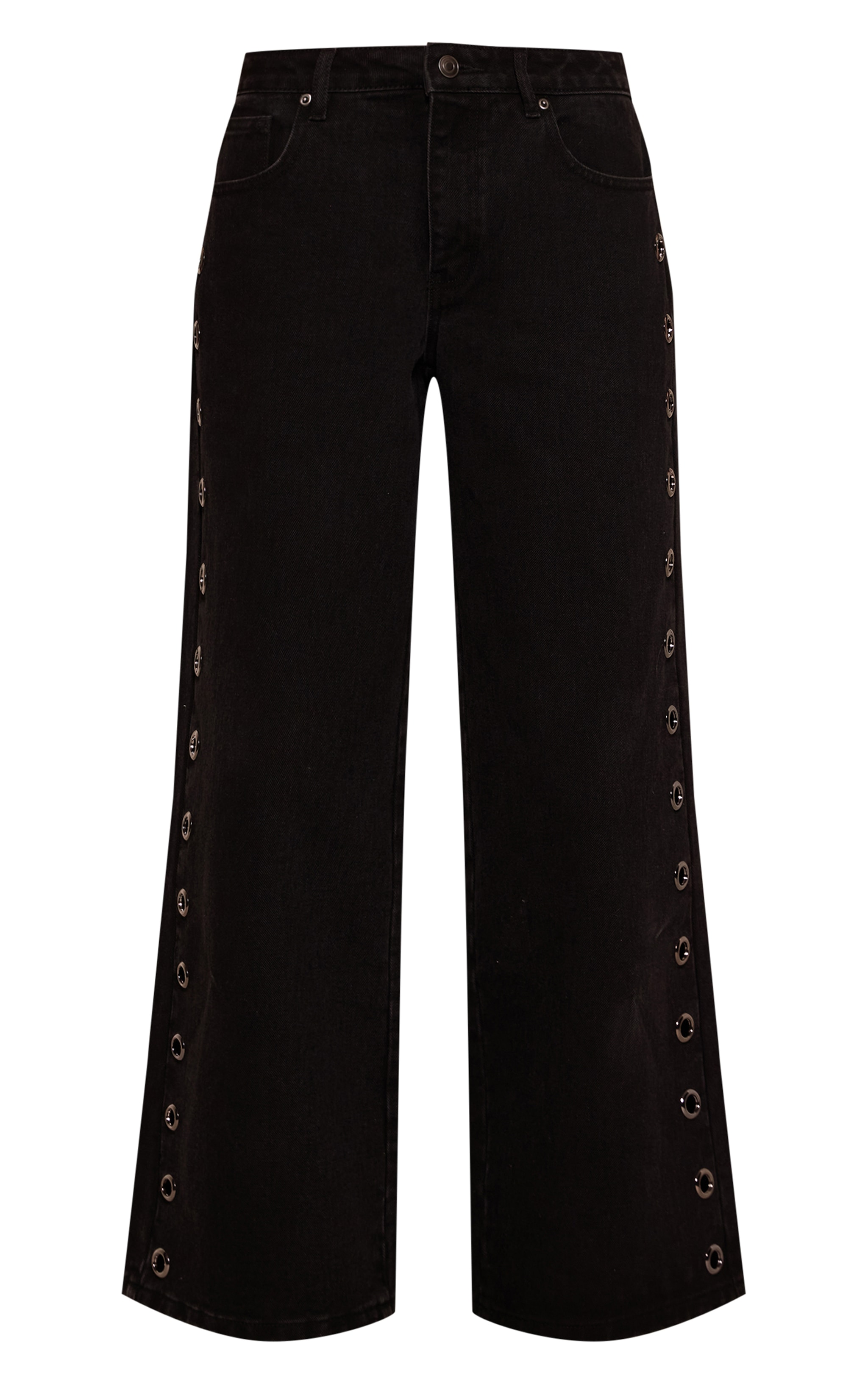 Washed Black Eyelet Detail Wide Leg Jeans image 5