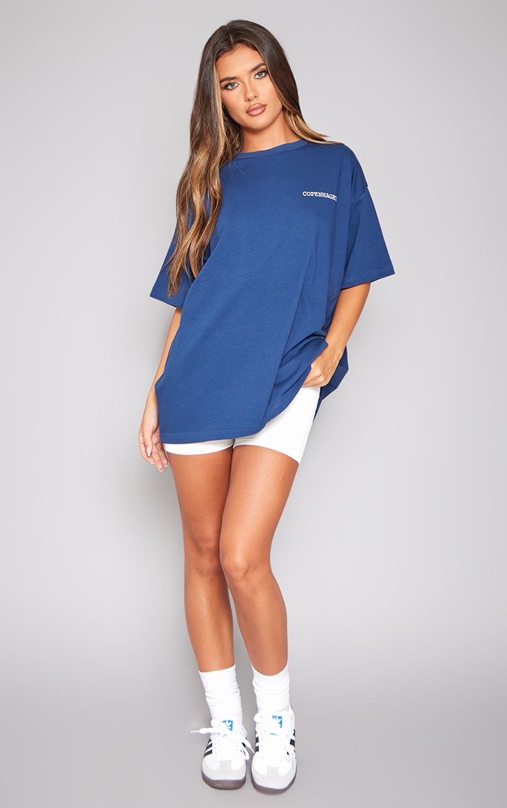 PRETTYLITTLETHING Navy Copenhagen Embroidered T Shirt image 3