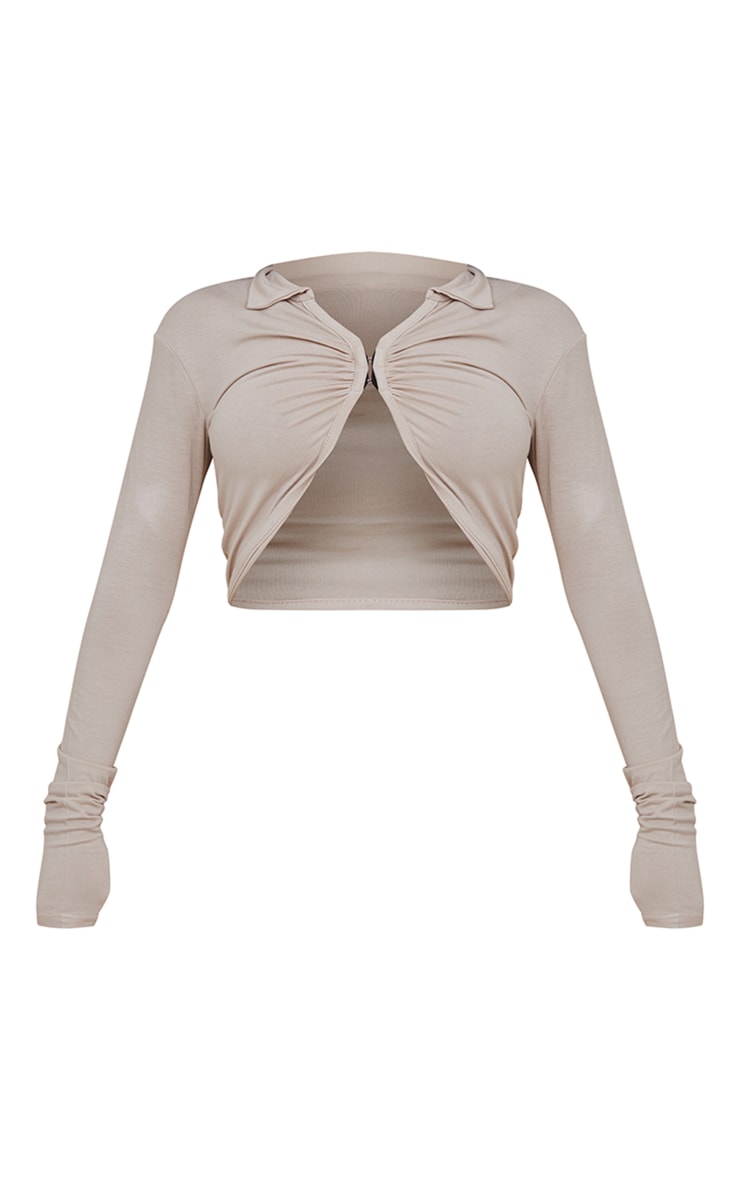 Stone Jersey Ruched Front Long Sleeve Top image 5