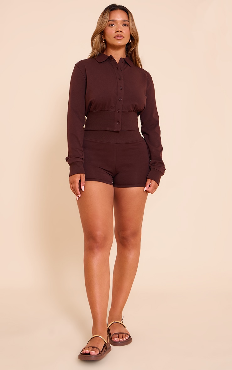 Shape Chocolate Polo Button Front Cinched Waist Cardigan image 3