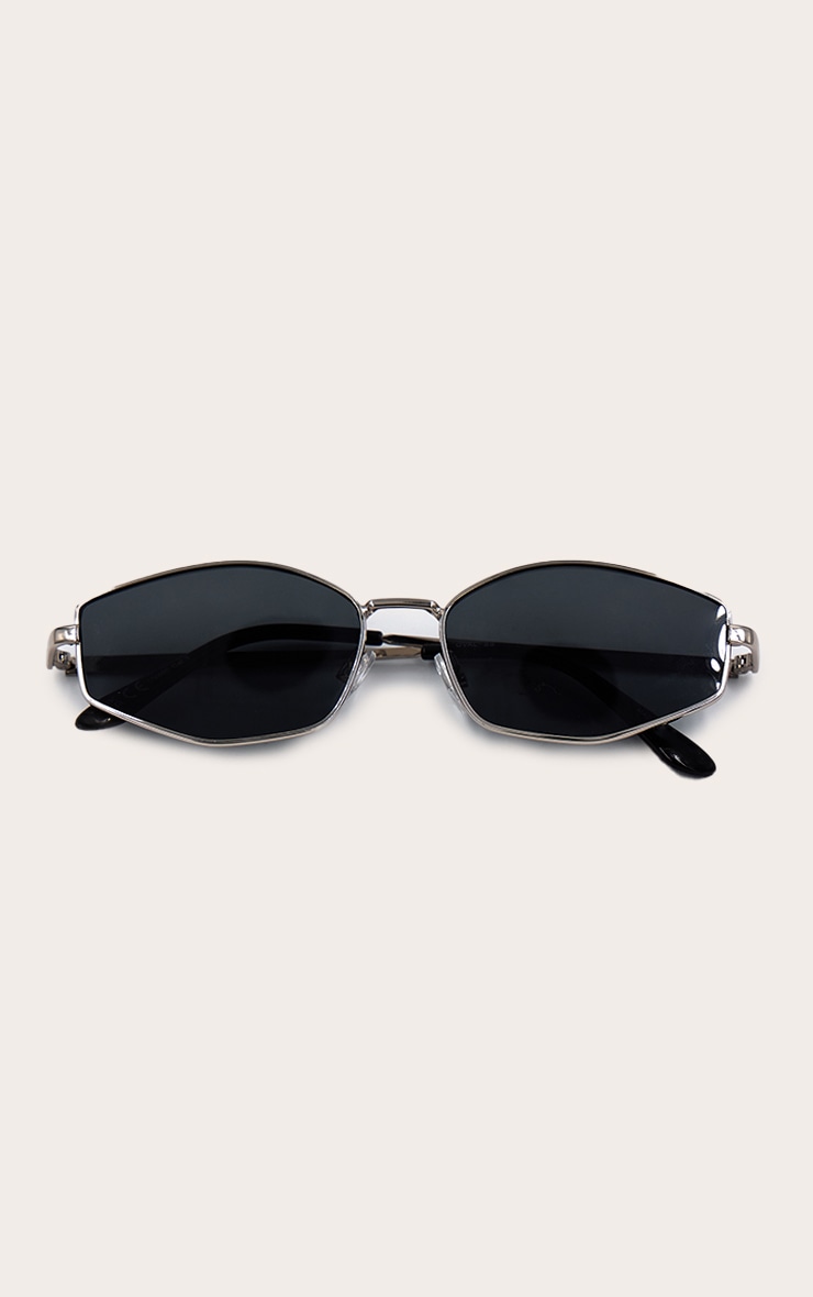 Silver Silver Slim Black Round Sunglasses image 2