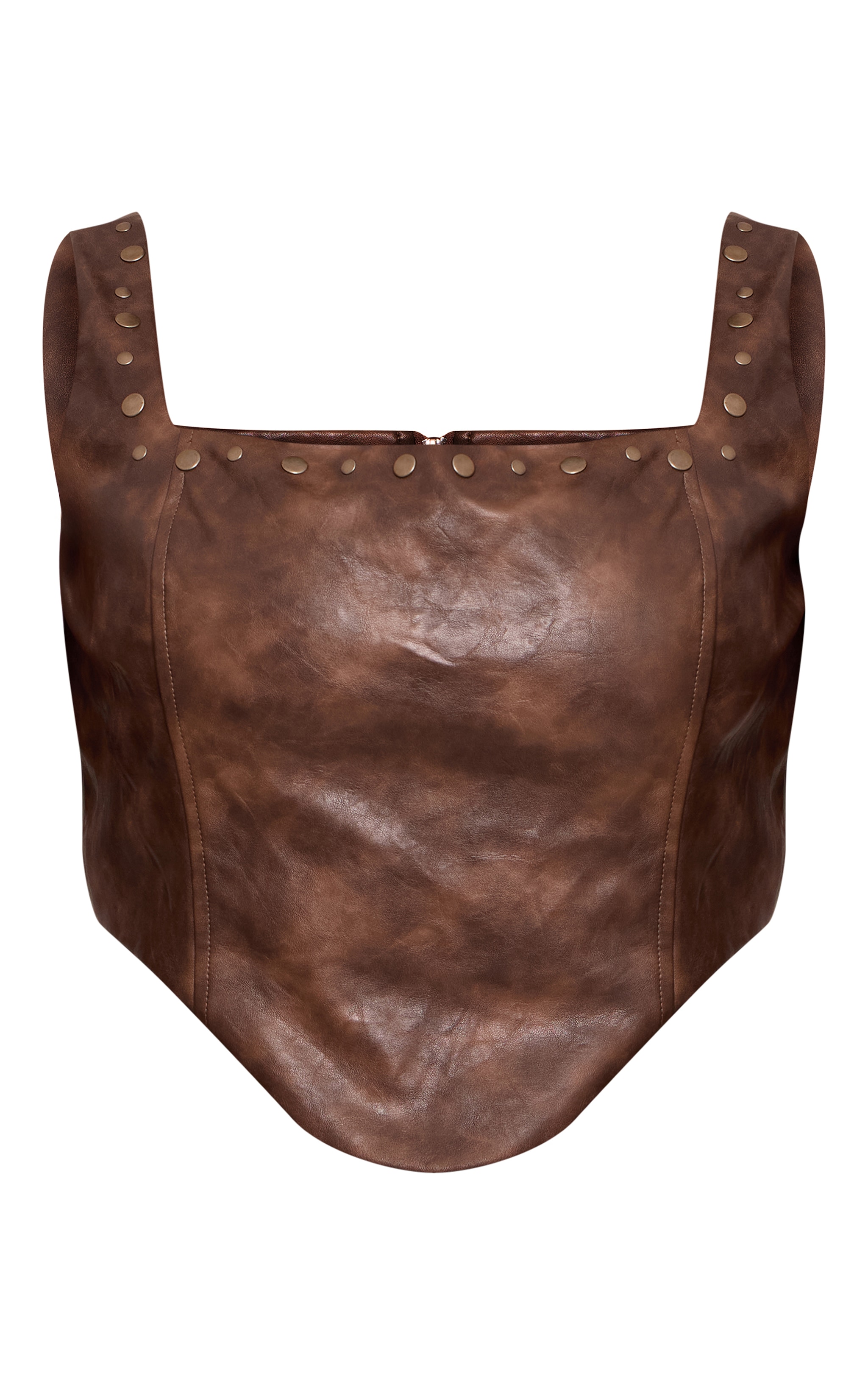 Plus Brown Faux Leather Studded Corset image 5