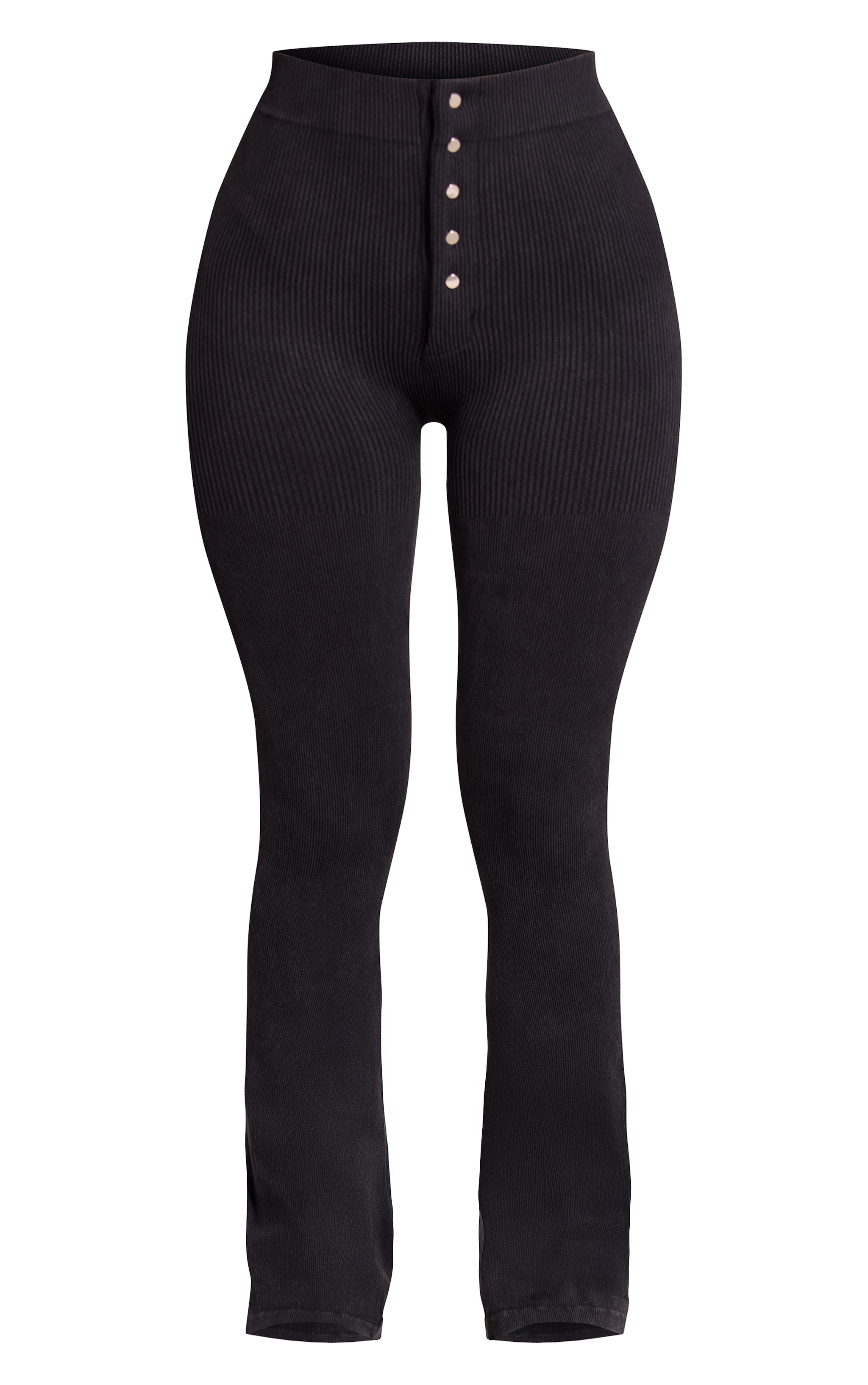 Petite Charcoal Faded Snatched Rib Button Detail Flared Leggings image 5