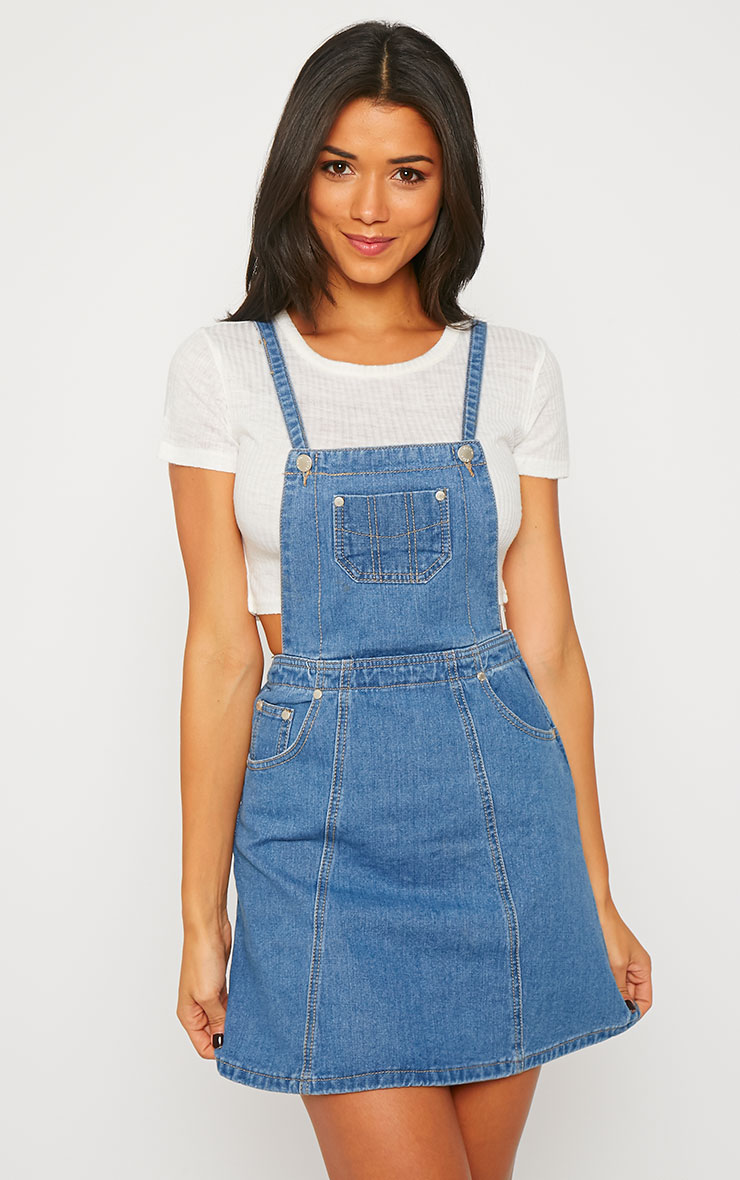 Alexa Denim Pinafore Dress Dresses PrettyLittleThing PrettyLittleThing