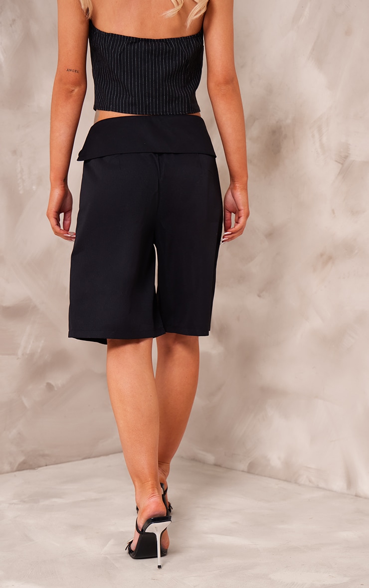 Black Tailored Belt Wrap Detail Bermuda Shorts image 3