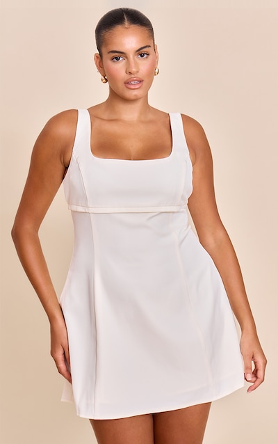 Grande taille Blanc Coupe tailleur Tissé Bust Détail de couture Shift Robe