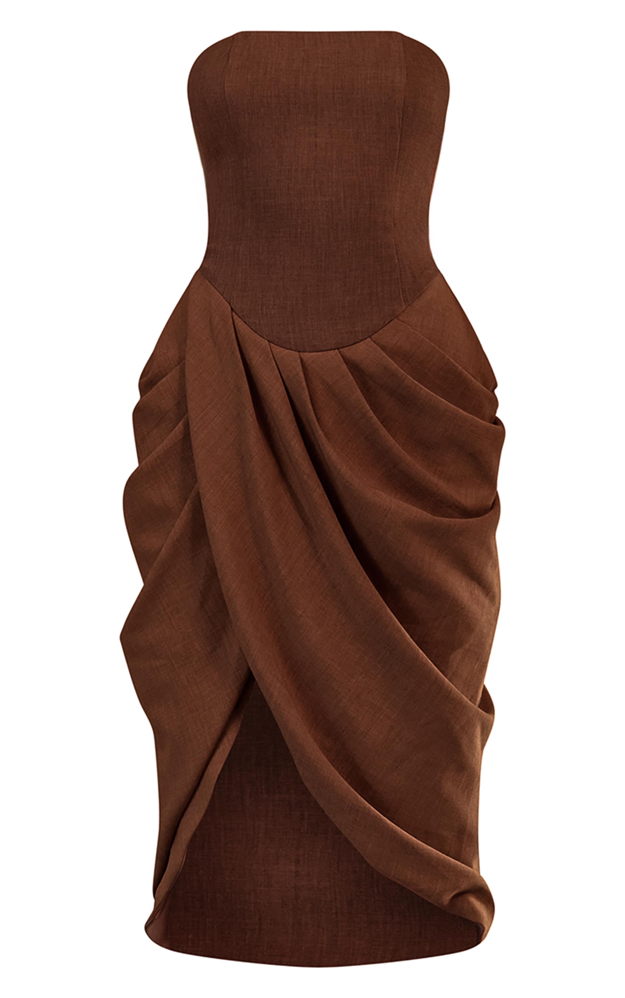 PLT Label Robe mi-longue café au lait sans bretelles à détail corset contrastant image 5