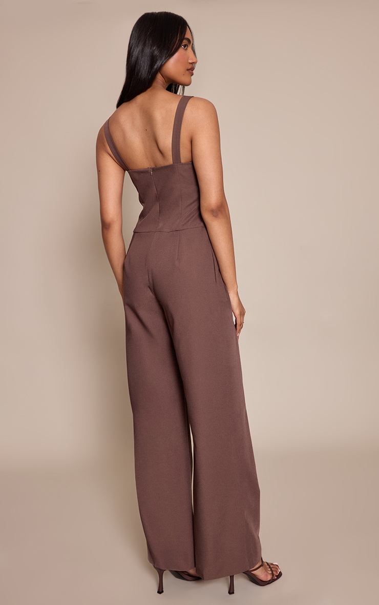 Chocolate Tailored Panel Detail Wide Leg Jumpsuit image 2