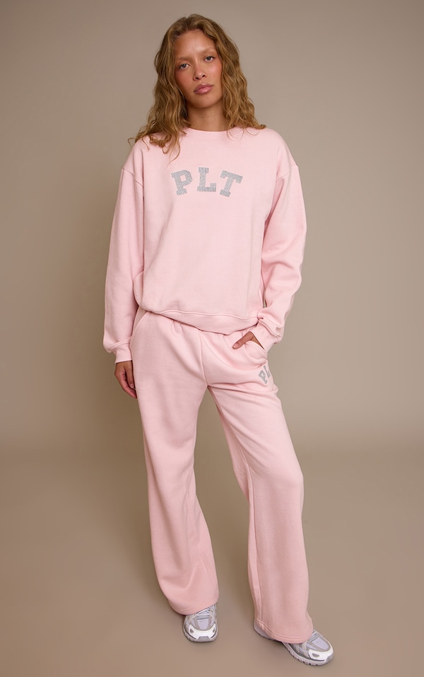 PLT Jogging droit rose à logo pailleté