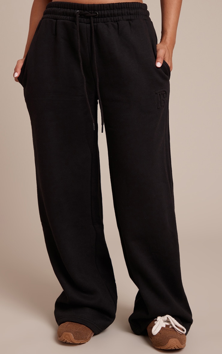 Petite Jogging large noir à cordons ajustables et logo PrettyLittleThing image 2