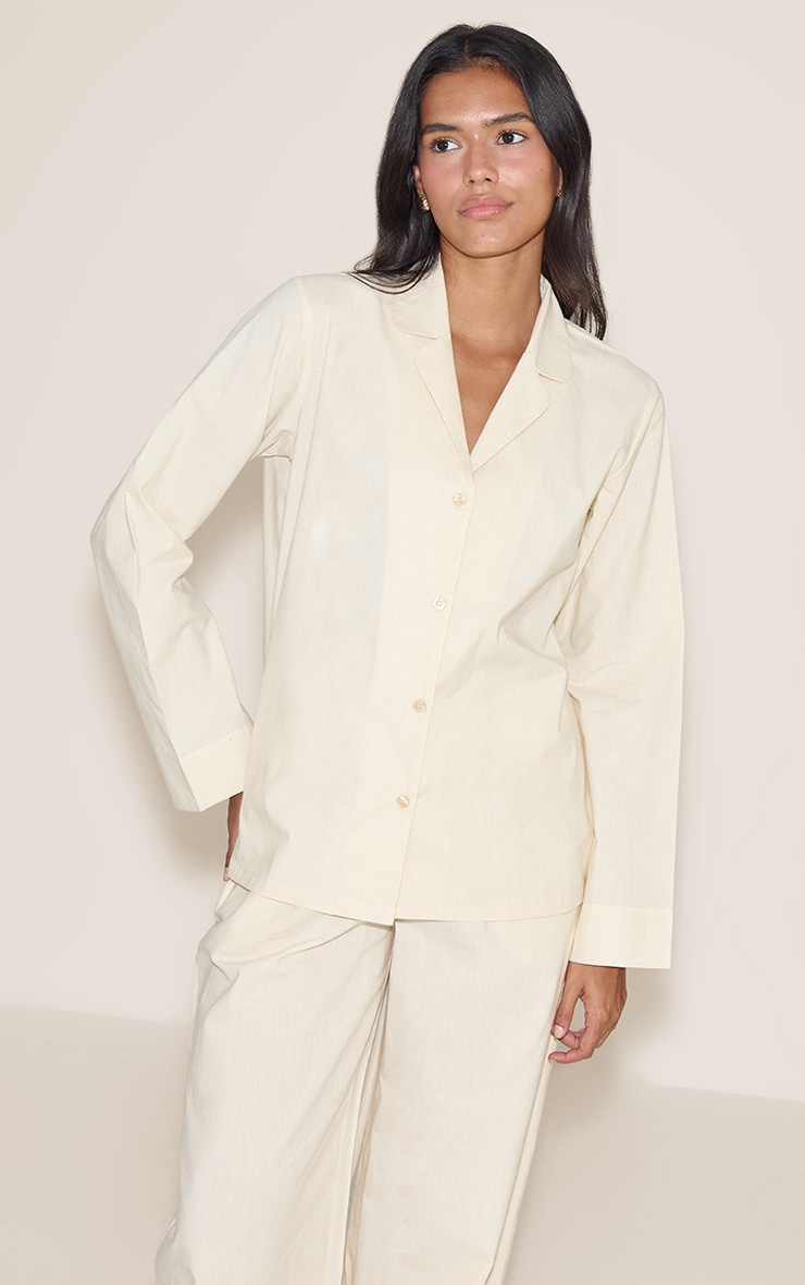 Butter Cream Cotton Poplin Revere Collar Long Pj Set image 4