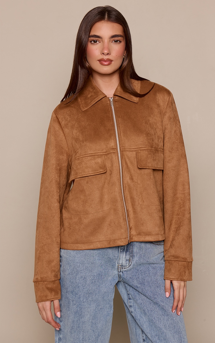 Tan Lightweight Suede Zip Up Jacket