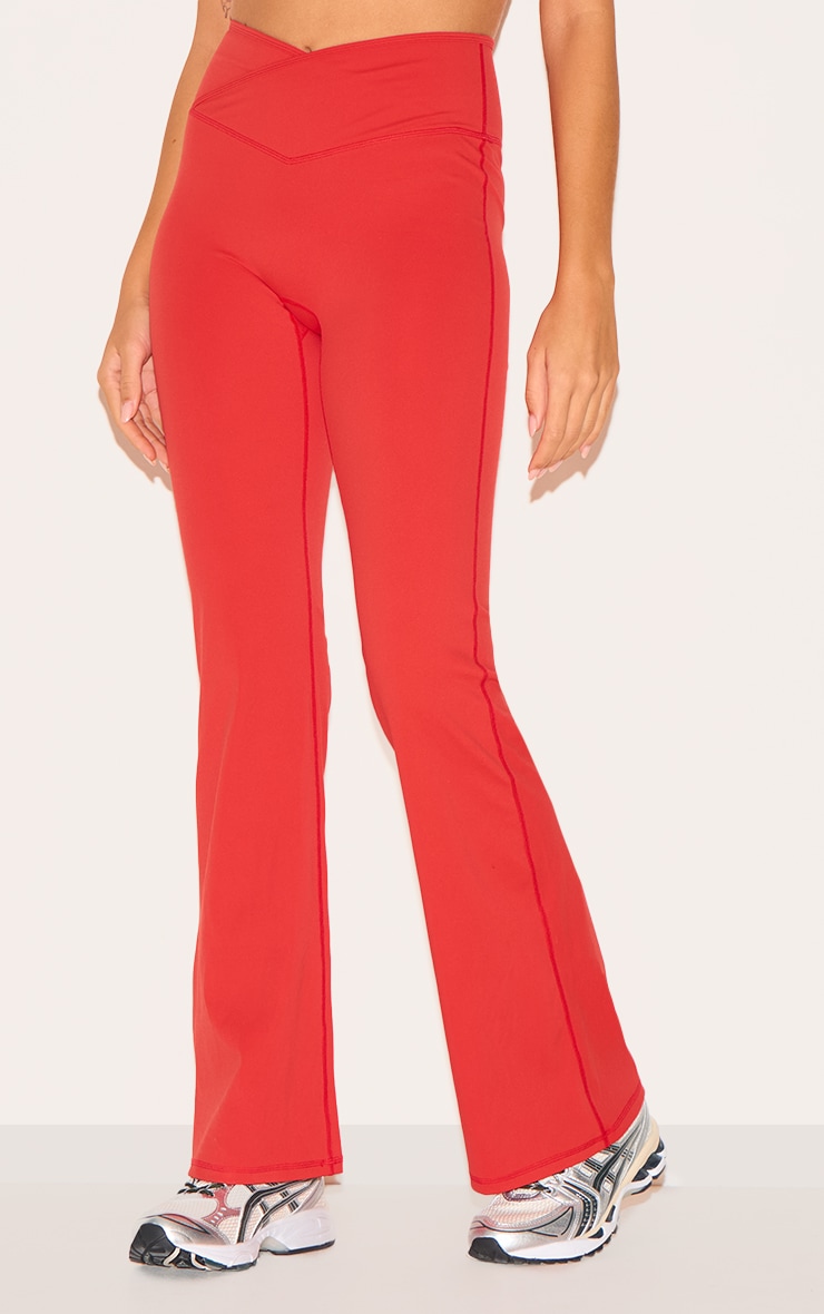 Red Sculpt Binding Wrap Contrast Waist Yoga Pants image 2