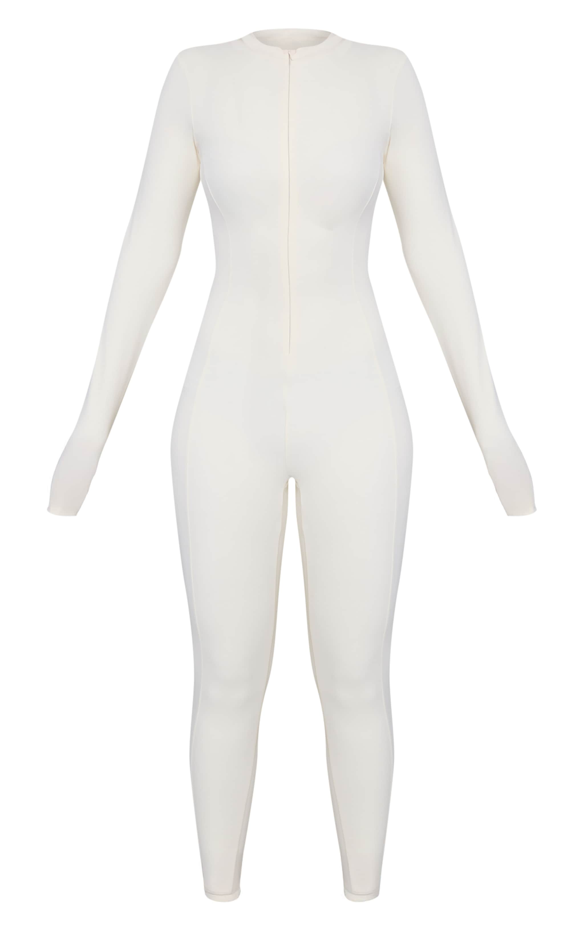 PLT SKI Cream Sculpt Seam Detail Zip Front Unitard image 5