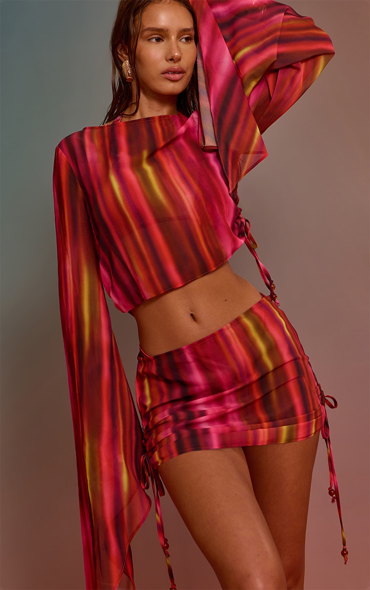 Purple Ombre Print Bead Trim Chiffon Beach Skirt image 1
