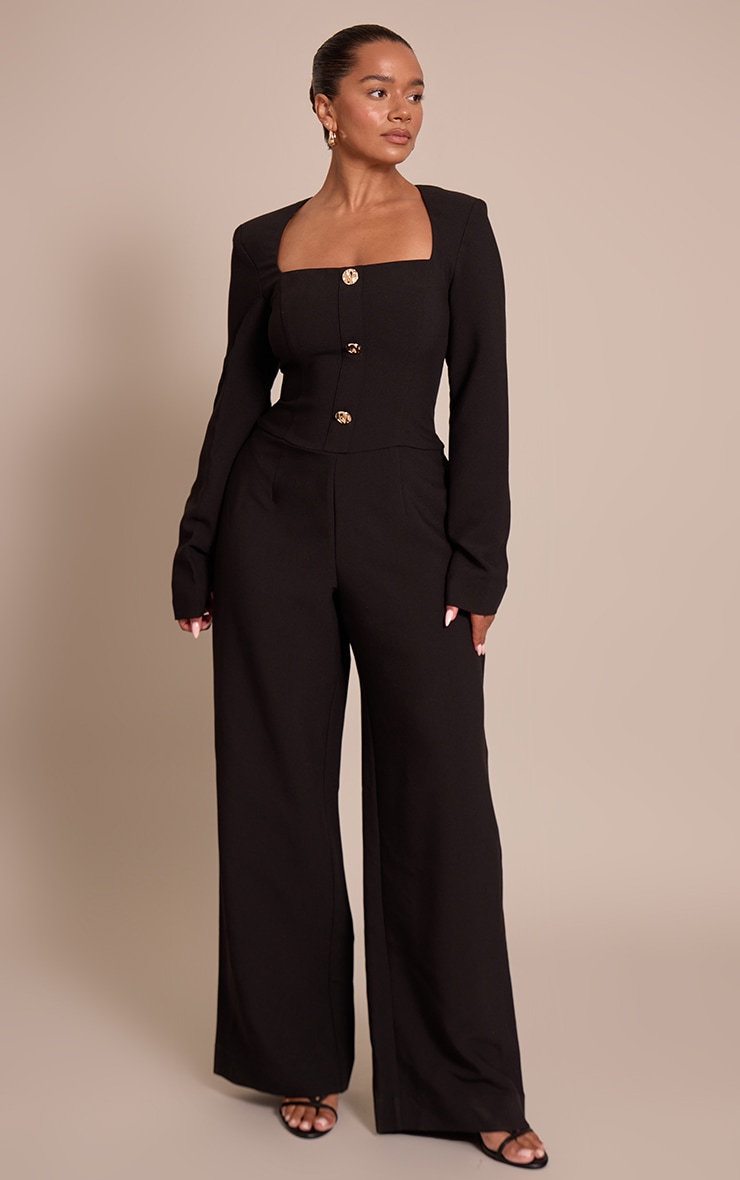 Shape Black Tailored Hammerd Button Wide Leg Jumpsuit image 1