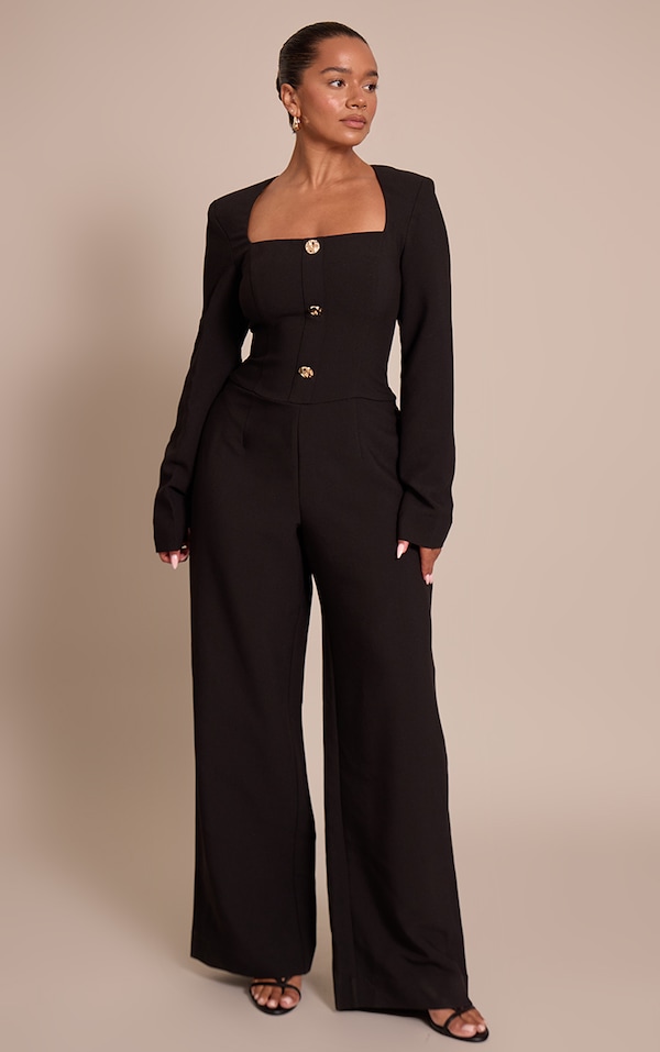 Shape Black Tailored Hammerd Button Wide Leg Jumpsuit