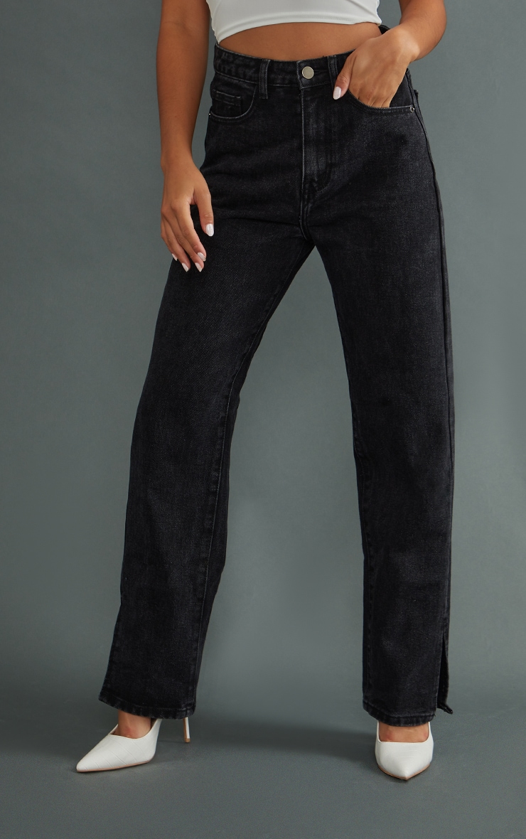 Petite Black Straight Leg Split Hem Jeans image 2