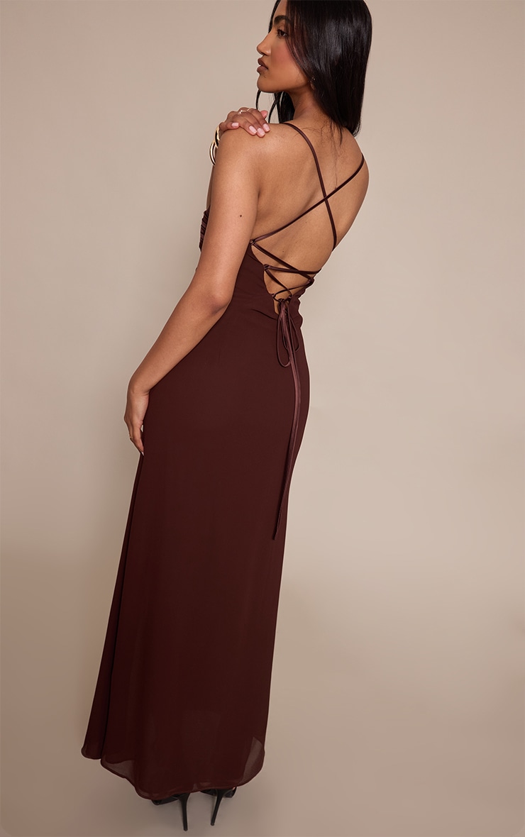 Chocolate Chiffon Tie Back Maxi Dress image 2