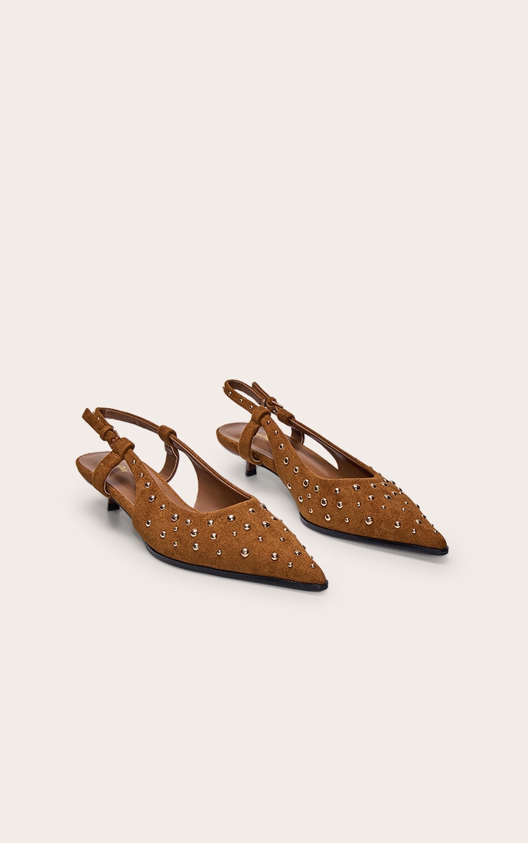 Escarpins en suédine marron clair à talon kitten et clous image 3