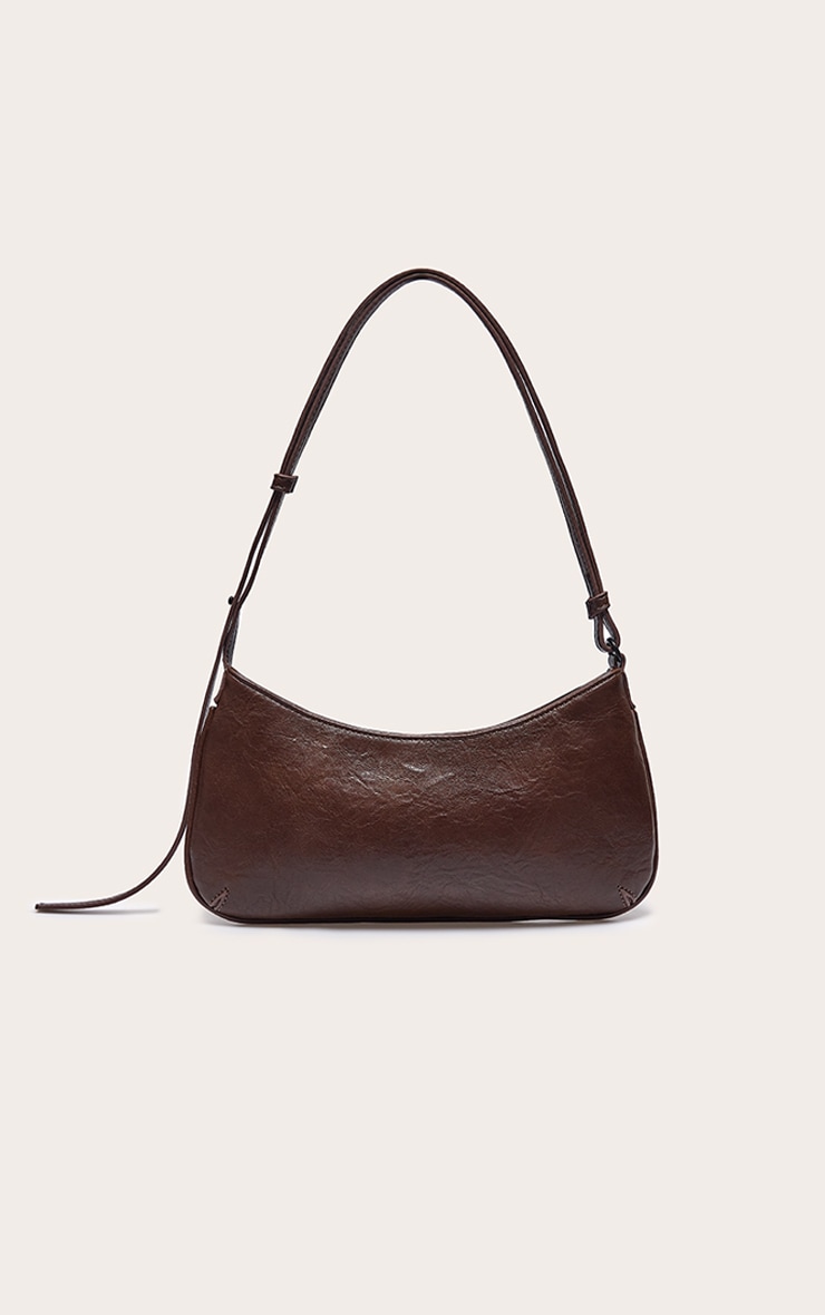 Brown Textured PU Baguette Shoulder Bag image 3