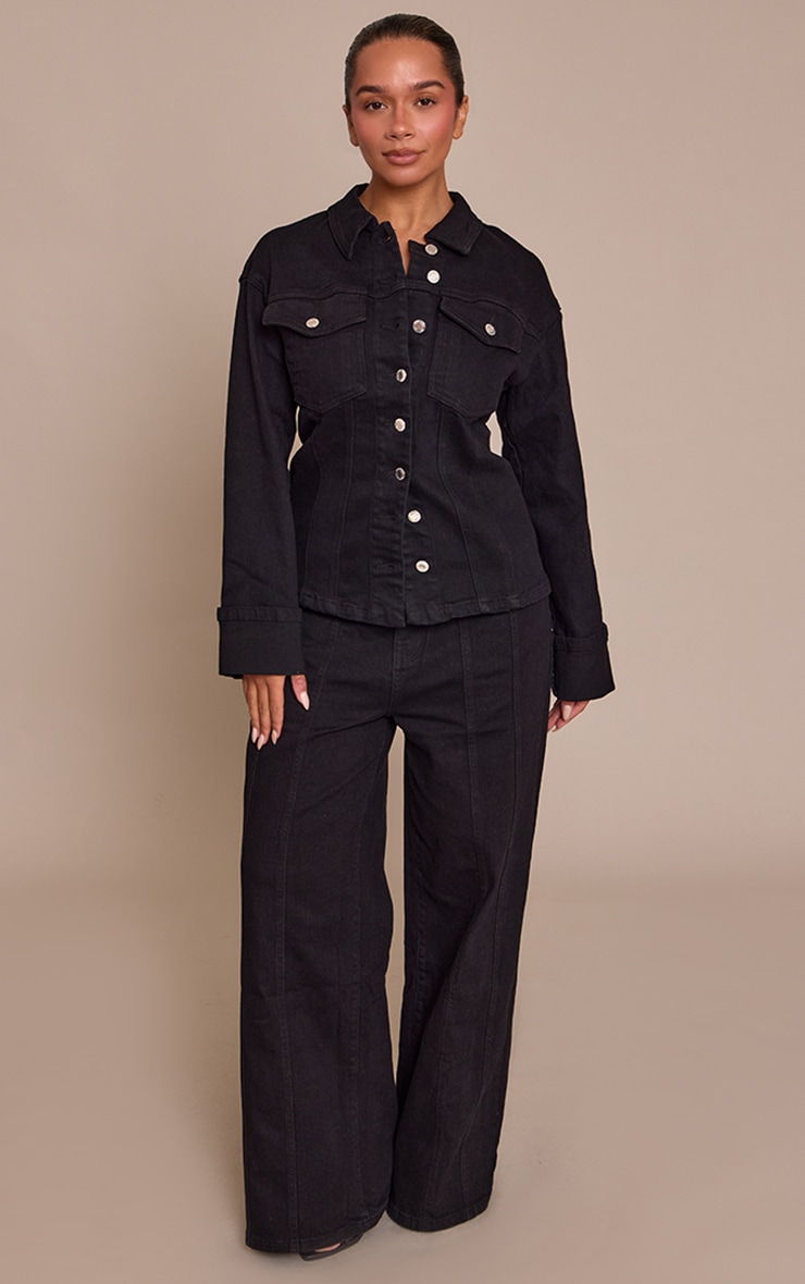 Shape black Stretch Denim Turn Up Sleeve Adjustable Back Jacket image 3