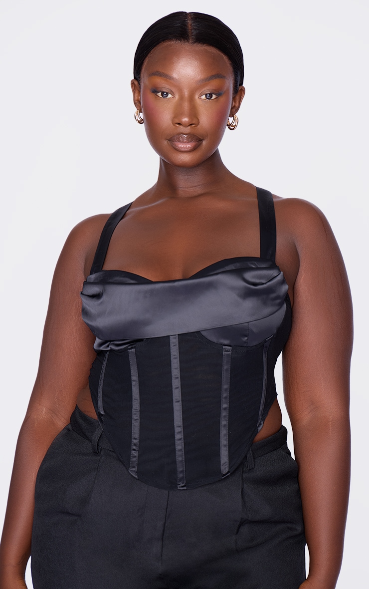 Plus Black Mesh Boned Dipped Corset