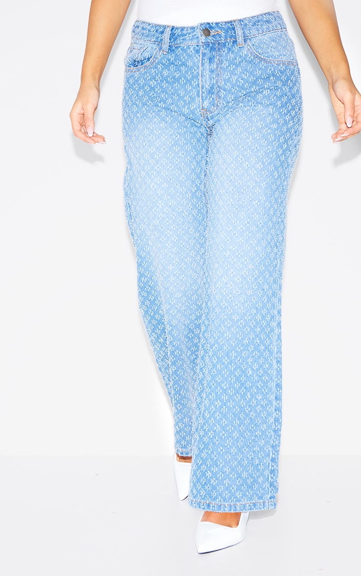 Petite Blue Textured Straight Leg Jeans image 2