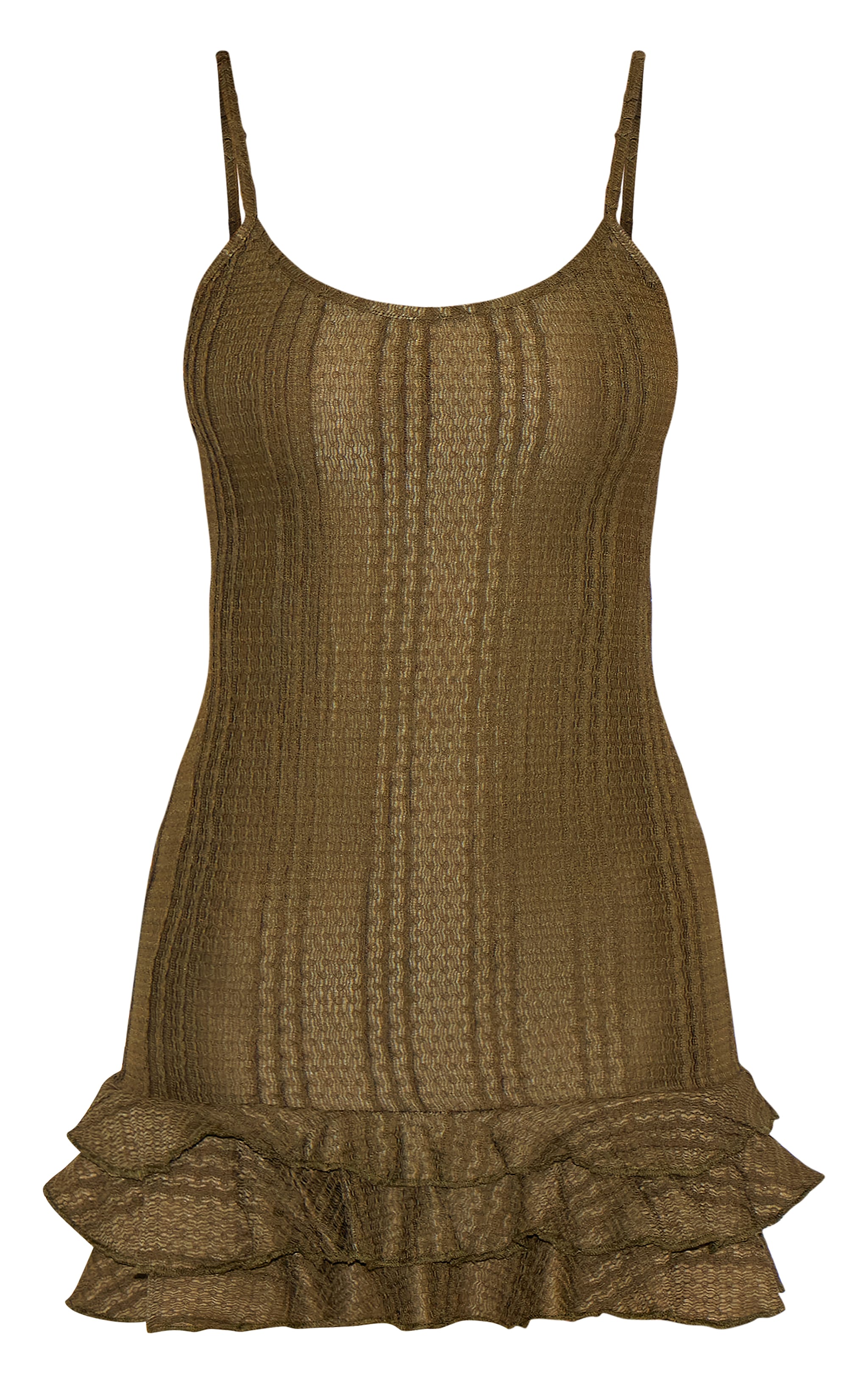 Olive Textured Strappy Frill Hem Bodycon Dress image 5