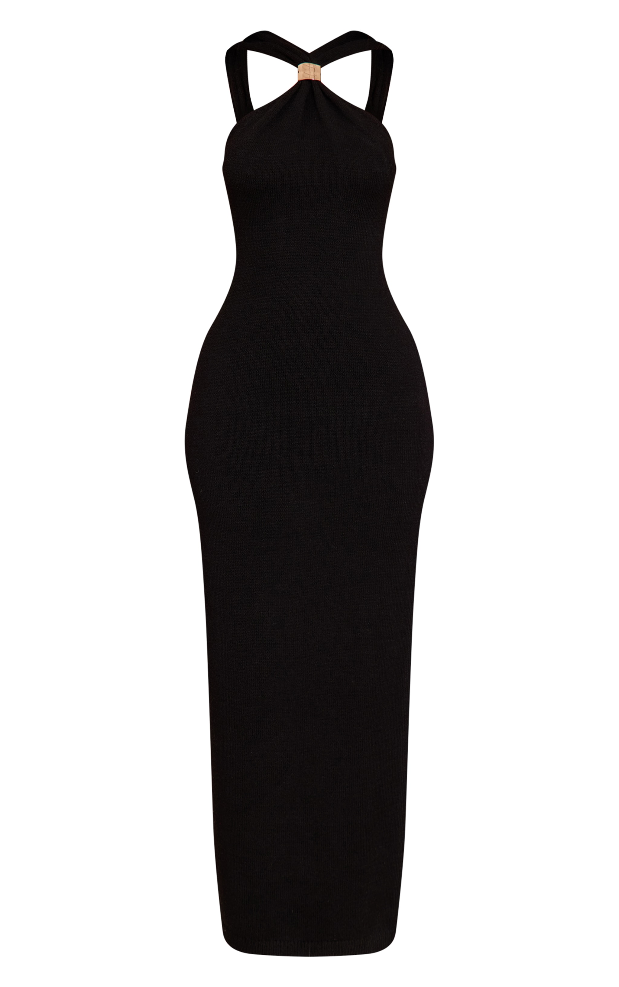 Petite Black Halterneck Trim Detail Knitted Mini Dress image 5