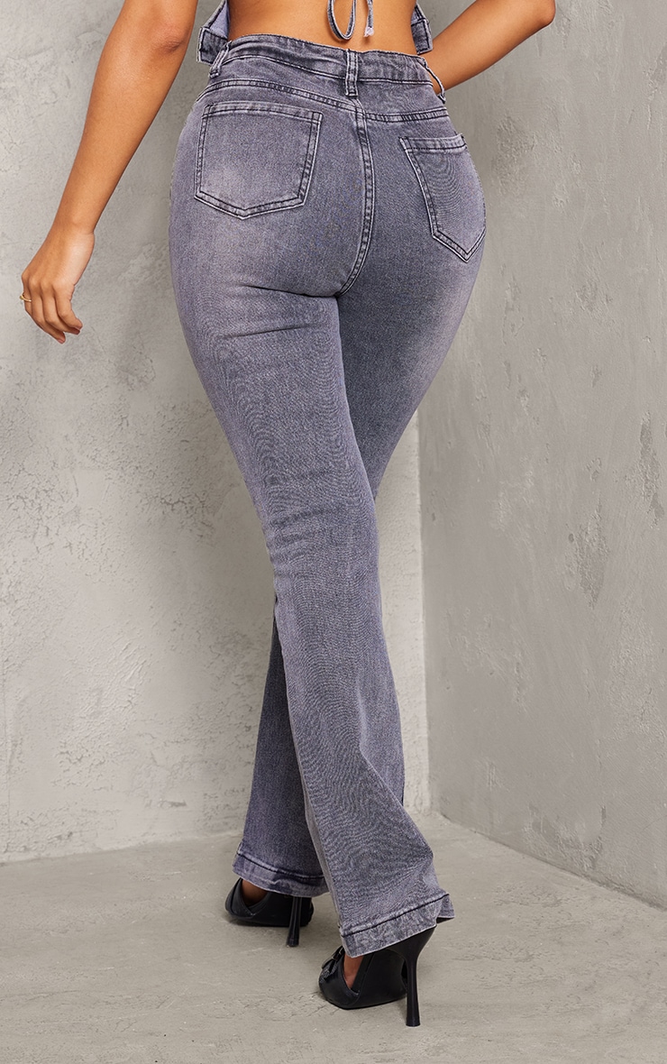 Petite Washed Charcoal Denim Fitted Flared Jeans image 3