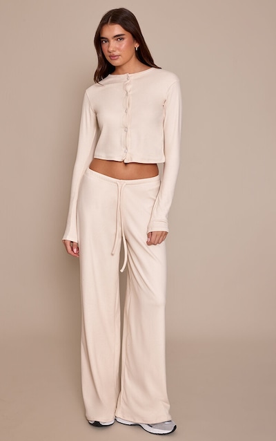 Pantalon doux crème à taille élastique