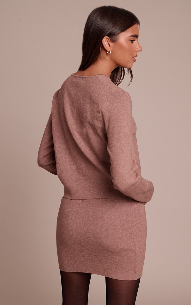 Mocha Compact Knit Collarless Cardigan image 2