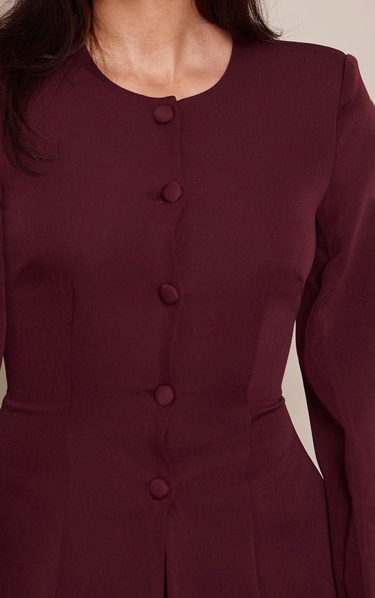 Blazer cintré tissé prune profond à manches cocon et boutons image 4