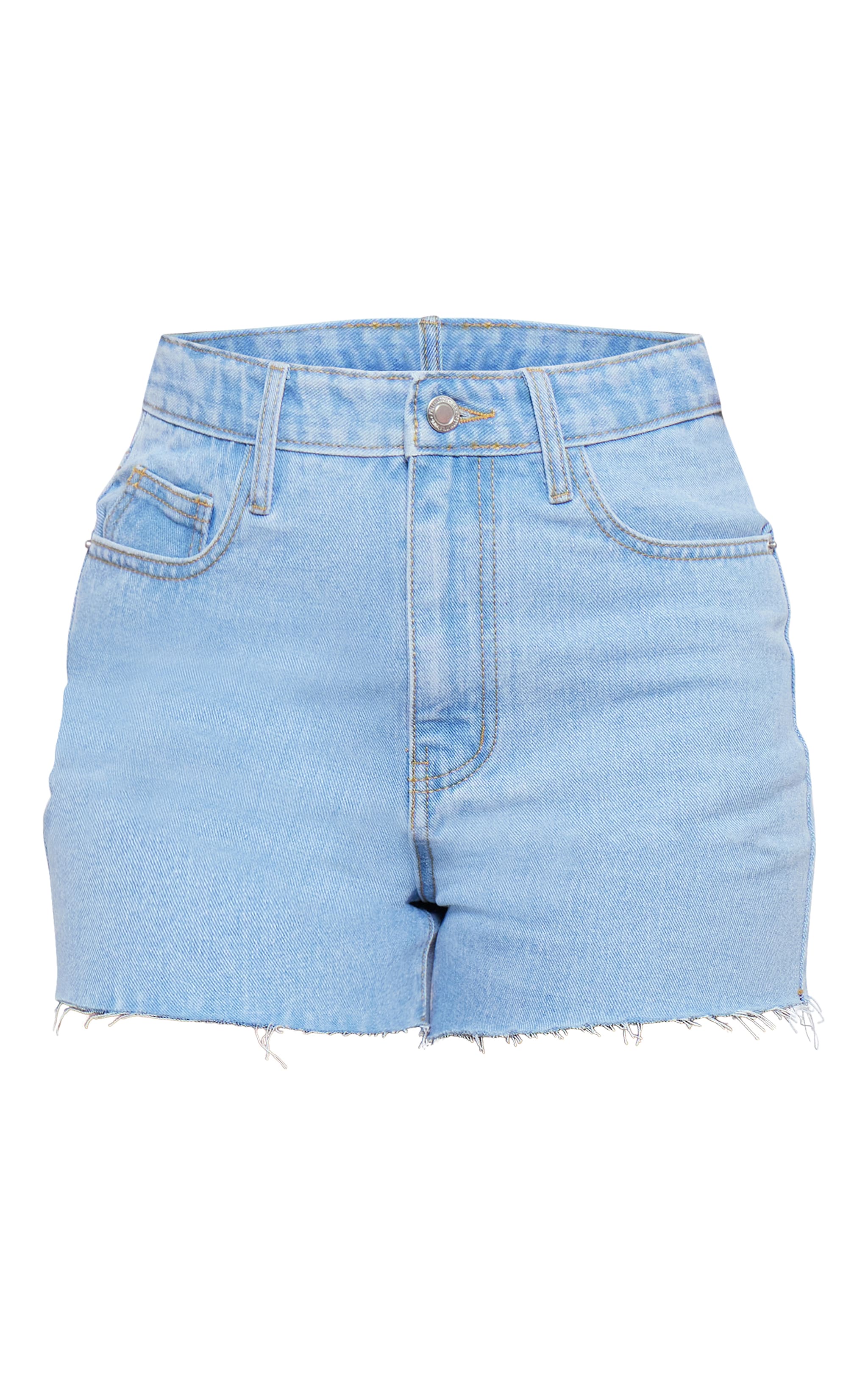 Tall Light Blue Wash Frayed Denim Shorts image 6
