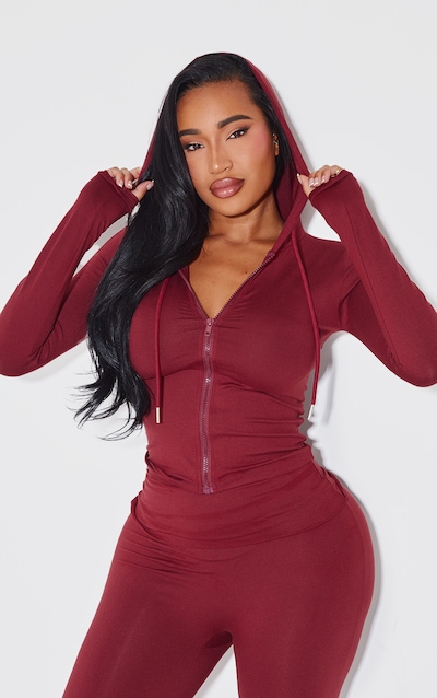 Shape Burgundy Sculpted Zip Through Hoodie