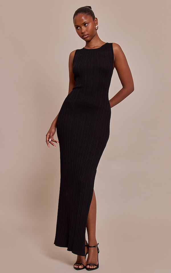 Black Fine Knit Sleeveless Maxi Dress
