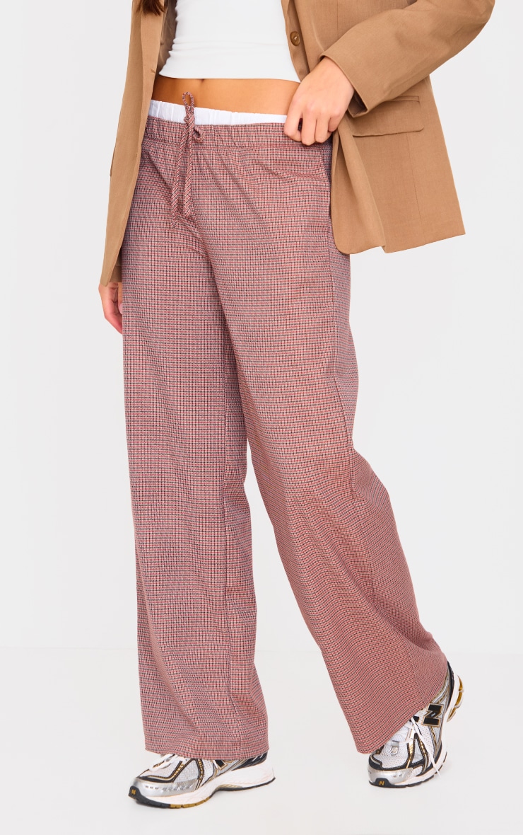 Burgundy Check Boxer Waistband Straight Leg Pants | Bottoms
