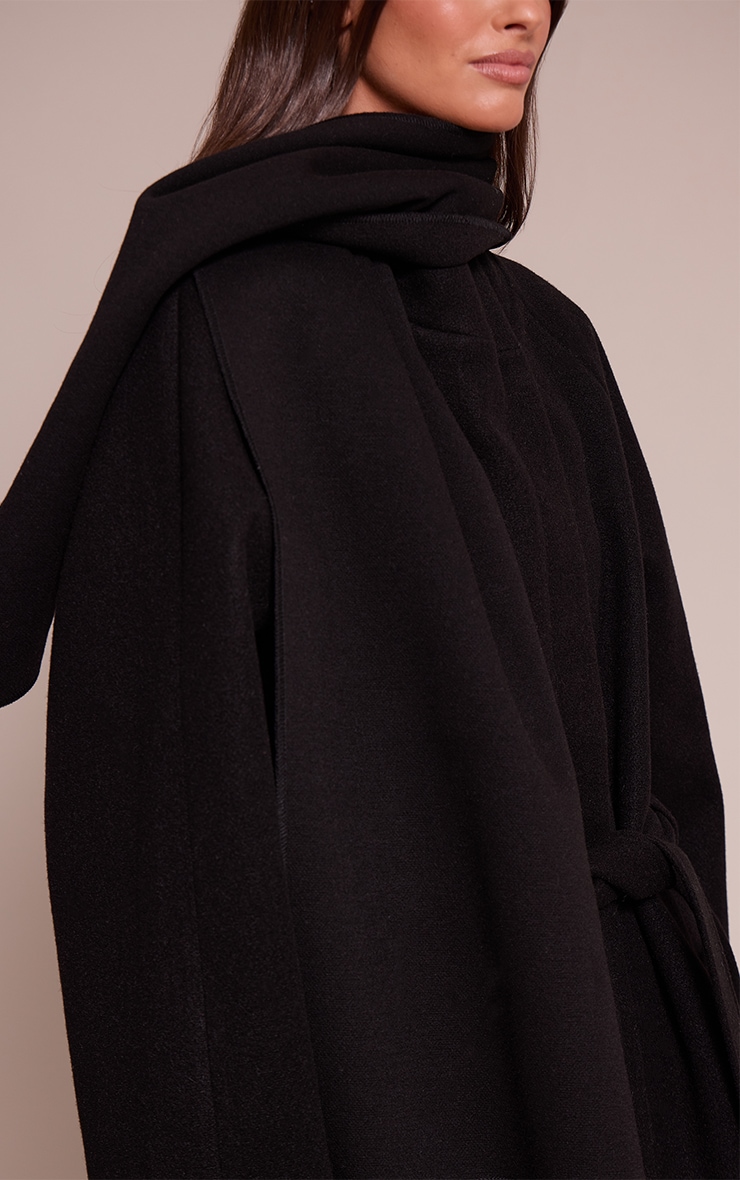 Black High Neck Scarf Wool Look Maxi Coat image 4